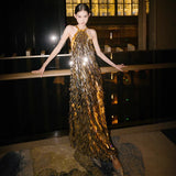 New Chinese Dress Light Luxury Niche 2025 New Famous Wind Hanging Neck Heavy Industry Slew Sexy Bare Back