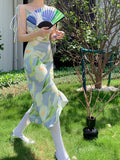 Tulip Cowls Floral Long Slip Dress For Women 2022 Summer Backless Sundress Designer A Line Midi Dress High