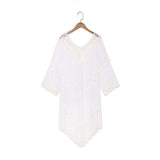 Queens Women Solid Half Sleeve Beach Tassel Loose Bohemian Mini Dress Ladies V-neck Boho Sundress