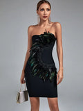 Lace Bandage Dress Green Bodycon Dress Evening Party Elegant Sexy Strapless Birthday Club Outfit 2022 Summer New
