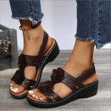 Fashion Summer Peep Toe Shoes Women Hollow Fish Flowers Wedge Casual Sandals Comfortable Roman Plus Size 43 Sandals