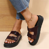 Summer New Large Size Outer Wear Thick Bottom Solid Color Metal Belt Buckle Open Toe Casual Sandals And Slippers For