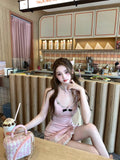 Sexy Patchwork Lace Mini Dress For Women V-neck High Waist Spaghetti Strap Dress Female