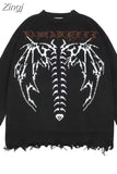 Retro Gothic Print Pullover Sweaters Women's Y2K Street Trend Ripped Sweater Couple Casual Loose Joker Sweater Coat