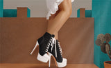 Onlymaker Women's Canvas Platform Lace Up Ankle Boots16cm High Heel Side Zipper Plus Size Fashion Sexy Stiletto