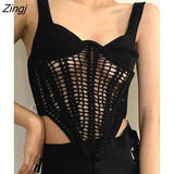 Fashion Sexy Women's Tank Tops New Solid Color Sleeveless Knitting Hollow Out Backless Topd Female Summer 2023