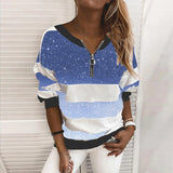 2025 New Explosion Striped Digital Printing Long-Sleeved Half-String Loose Casual Dress