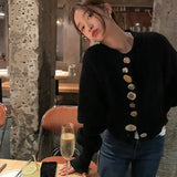 Black Knitted Cardigan Women Streetwear Chic Button Cropped Sweater Vintage Korean Autumn Winter Slim Casual Jumpers