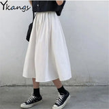 Black Gothic Basic Long Skirt Korean Elastic High Waist Loose Wild Cargo Skirt Women Summer White A-Line Skirt