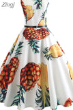 Print Vintage Dress Women Summer Pin Up Elegant Party Rockbility Robe A-Line Office Sundress
