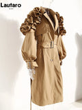 Spring Autumn Long Black Khaki Trench Coat for Women Belt Elegant Chic Stylish Luxury Designer Clothes Runway