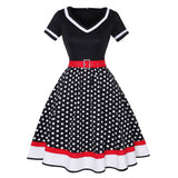 Patchwork Women Summer Dresses Robe Vintage 1950s Pin Up Swing Party Work Wear Rockabilly Dress Polka Dot Printed