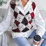 women knitted sweater vest pullover 2021 autumn new college style loose V-neck elegant fashion casual diamond vest