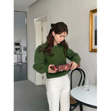 Elegant Knitted Cardigans Women Cropped Patchwork Sweater Coat Korean Solid Slim Knitwear Jackets All Match Jumper