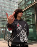 Anime Print Hoodies Men Zip Up Long Sleeve Streetwear Sweatshirts Coats Letter Loose Grunge Gothic Oversized Hooded