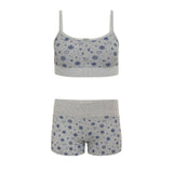 Women Spring Summer Outfit Sets Long Sleeve V Neck Floral Tops + Elastic Band Button Shorts Harajuku Retro Pjs