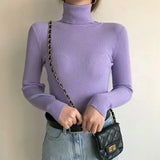 Casual Solid High Collar Jersey Punto Mujer Turtleneck Slim Vintage Jumper Soft Pull Femme Winter White Knitted