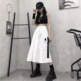 Waist Loose A-line Cargo Skiets chain Side Ring Pocket Midi Long Black Skirt Korean Hip Hop Streetwear Harajuku