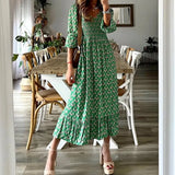 Summer Casual Pullover Beach Dress Fashion Printed Boho Style V Neck Party Dress Elegant Long Sleeve Buttoned Shirt