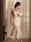 Women Elegant Luxury Party Prom Midi Dress Summer Solid Irregular Mesh Straps Princess Vestidos Female Bodycon