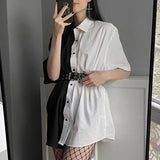 Black White Long Blouse Shirt Patchwork Contrast Color 2021 Fashion Women Blouses Tops Loose Cardigan