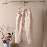 Cotton Linen Harem Pants Women Summer Loose High Waist Elastic Ankle-length Pants Solid Oversize 4XL Lady Casual
