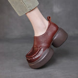 Single-Shoe Small Leather Retro Women's Shoes 2025 Spring New Round Head High Heel Low Help