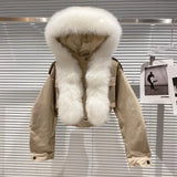 2022 Winter New Long Sleeve Removable Real Fox Fur Hooded Wool Liner Short Jacket Women Crop Coat