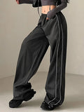 Baggy Black Sweatpants Basic Low Rise Pants Side Stripe Patchwork Jogging Trousers Women Streetwear y2k Aesthetic