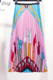 New Fashion Women Vintage Summer Party Pleated Casual Print A Line Skirts Robe Femme One Size Lastic Band Midi