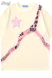 Street Star Letter Patchwork Sudadera Mujer American Vintage Loose Hoodies Women Fashion Hooded Sweatshirts Y2k