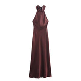 New Women's Fashion Hanging Neck Collar Silk Tatami Long