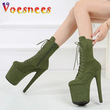 Stripper Sexy Combat Fetish 8 Inch High Heels Platform Ankle Boots Women Winter Gothic Shoes 20CM ArmyGreen Pole Dancing