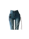 Flare Jeans Vintage Low Waisted Split Trousers Aesthetic Streetwear Casual Cargo Pants Women Korean Style Distressed