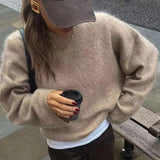 Women's INS Burst Four-Color Pull-Haired Wool Sweater Short-Sleeved Casual