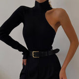 Women 2022 new Cropped One Sleeve Off Shoulder Turtleneck Sexy Skinny Black Bandage Casual Party Shopping Vacation Mini