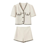 Shorts Suit Women 2023 Summer Short Sleeve Single-breasted Tops High Waist Shorts Two Piece
