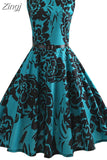 Print Summer Dress Women Vintage Elegant Swing Rockabilly Party Dresses Casual Midi