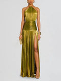Women's Metallic Metallic Folding Fork With Hanging Neck Dress Sleeveless Back