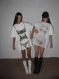 Bikini Perspective Printing Loose Short Sleeve T-shirt Women's Streetwear Loose White T-shirt