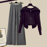 Winter Knit Two Piece Sets Womens Outfits Ladies Casual Sailor Collar Knitted Sweater And Wide Leg Pants Sets Koeran
