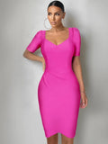 Pink Bandage Dress 2022 Women Bandage Dress Bodycon Elegant Sexy Short Sleeve Evening Party Dress Evening Club