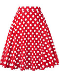 Summer Midi Skirt Runway Vintage Rockabilly Sundress Red Womens Sexy Pinup 50S Cotton Polka Dot Pattern Skater