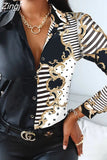 Print Blouses Striped Floral Leopard Shirts Office Lady Print Blouse Spring Fashion Button Long Sleeve Women Tops