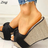 Tied Slip on Leisure Platform Summer Sandals 2023 Wedges High Heels Women Shoes Woman Mules Flip