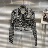 2022 Summer New Collection Long Sleeve Turn Down Collar Print Letters Mesh Transparent Sunscreen Jacket Women