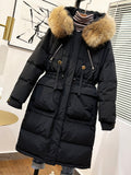 Winter Women's Long Puffer Jacket 2023 Big Real Raccoon Fur Hooded Duck Down Coat Female Rain Feather