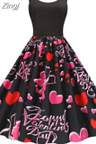 Winter Christmas Women Sexy Spaghetti Strap Swing Party Dress Vintage Robe Santa Snowflake Print
