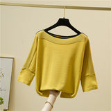 Fashion Women Tops Knitted Solid Blouse Ice Silk Pullover Short Sleeve Loose Thin Tops Women's Clothing New Clothes