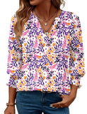 Women's 2025 Fashion Shirt Seven-Sleeve Flower Printed Casual Shirt Summer
